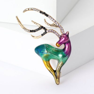 Colorful Enamel Deer brooch shown from the front