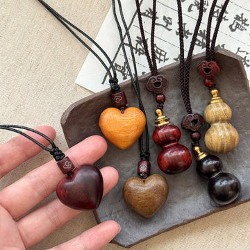 Wood Heart and Gourd Pendant Cord Necklaces Jewelry Accessory