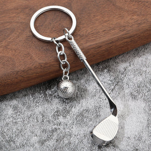 Silver Tone Golf Club And Textured Ball Metal Keychain