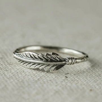 Textured Feather Band Ring In Three Polished Metal Tones