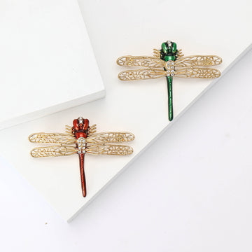 Gold Tone Openwork Dragonfly Brooch in Red or Green Enamel