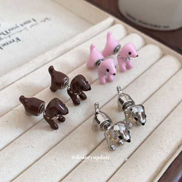 Dog Shaped Front and Back Stud Earrings in Two Colors