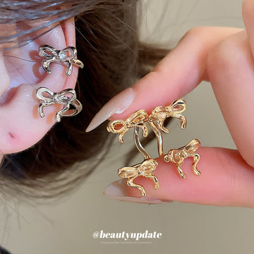 Tiny Bow Double Ear Cuffs in Polished Statement Design