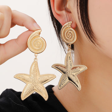 Gold and Silver Shell Top Starfish Dangle Earrings
