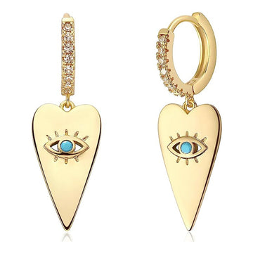 Evil Eye Heart-Shaped Long Drop Earrings In Gold Tone