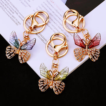 Crystal Wing Butterfly Keychains in Red Green Purple and Random Colors