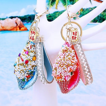 Crushed Shell Conch Keychains in Sky Blue Pink and Assorted Colors