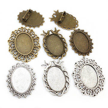 Ornate Oval Cabochon Brooch Bezel Settings in Six Styles