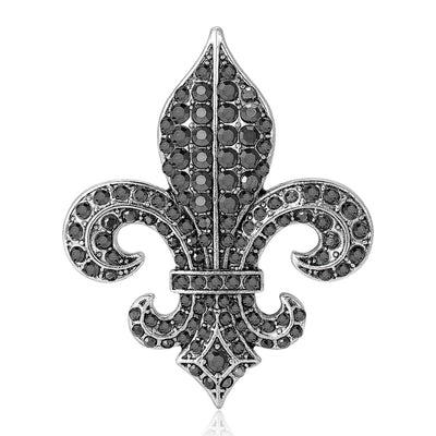 Front view of fleur de lis silhouette densely set with clear crystals