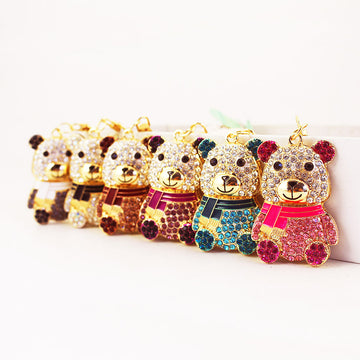 Rhinestone Bear Keychain With Scarf, Six Color Variations