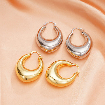 Inverted Triangle Chunky Hoop Earrings Polished Statement Fashion Jewelry