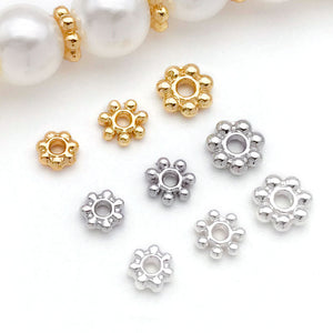Daisy Flower Spacer Beads in Silver-Tone and Gold-Tone Electroplated Alloy