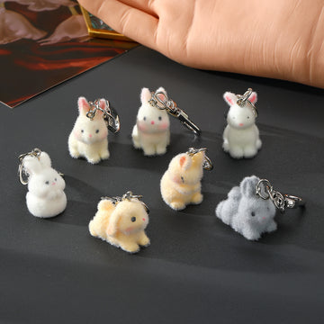 Flocked Mini Bunny Resin Keychains 7 Pose Color Styles