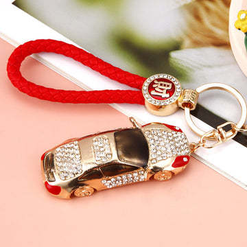 Jeweled Long Sedan Car Keychains with Six Fortune Loop Colors
