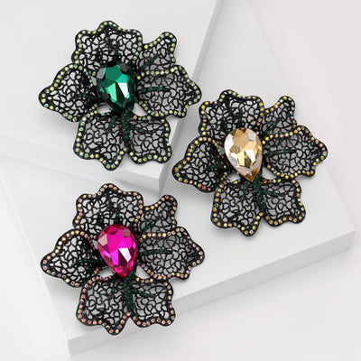 Black Filigree Flower brooch shown in front product view