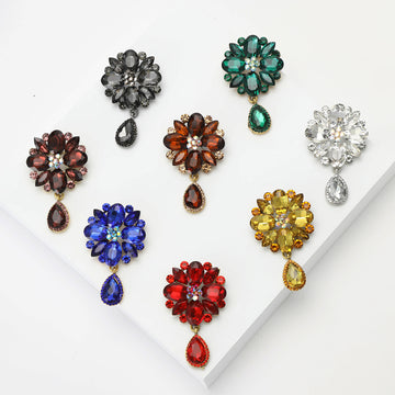Crystal Flower Cluster Brooch With Teardrop in Eight Colors