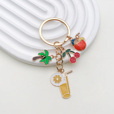 Main display of fruit drink cup and lemon slice charm keychain