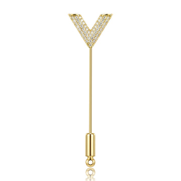 Crystal Letter Y Long Stick Pin in Gold or Silver Tone