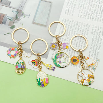Easter Bunny Charm Keychains Featuring Purple Bunny Across 19 Pictured Variations