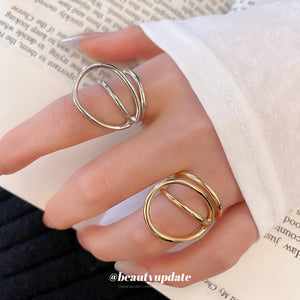 Geometric Double Loop Open Cuff Rings Gold and Silver