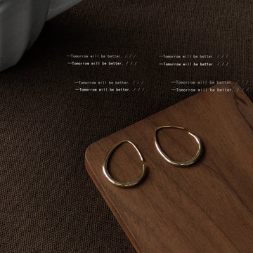 Gold Tone Teardrop Open Hoop Earrings Minimal Metal Pair