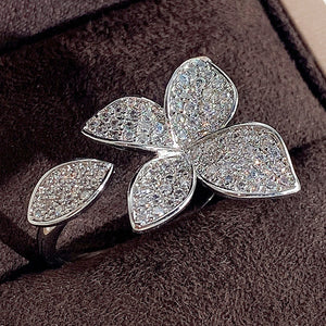 Clear Crystal Leaf Flower Silver Tone Brooch Polished Jewelry Accessory