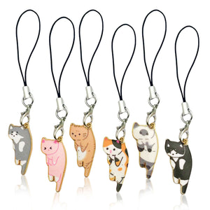 Enamel Cat Phone Charm Straps with Lobster Clasp, 13 Cat Designs