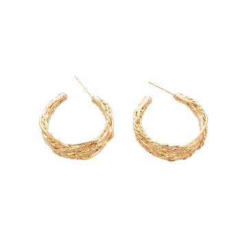 Textured Crisscross Metal Hoop Earrings Decorative Jewelry Design