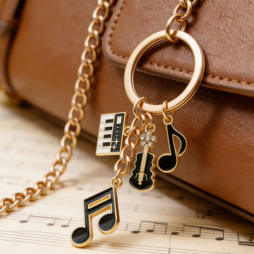 Black-Led Piano Violin and Music Note Charm Keychain Collection