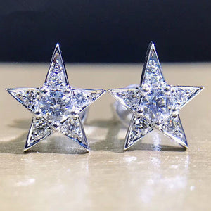 Gold And Silver Tone Crystal Five Point Star Stud Earrings