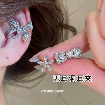 Silver Tone Crystal Bow Clip On Earrings In Three Shapes