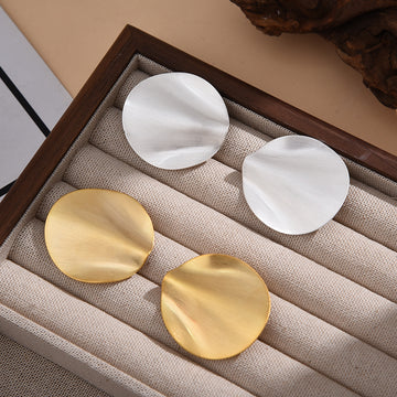 Brushed Wavy Disc Stud Earrings for Women in 2 Pictured Styles