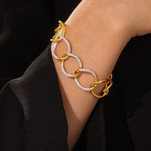 Gold Interlocking Oval Link Bracelet Rhinestone Pave Accents