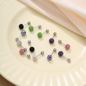 Green and White Pave Ball Double-Ended Stud Earrings