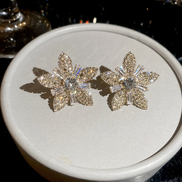 Crystal Flower Stud Earrings Leaf Pave Open Rings Four Styles