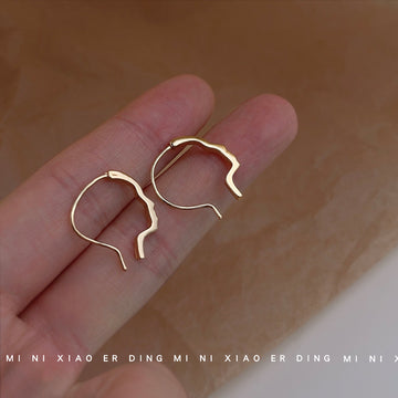 Gold Abstract Face Profile Open Hoop Earrings Minimal Outline Pair