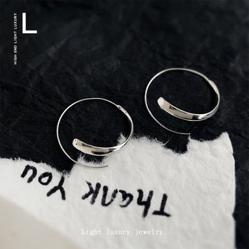 Silver Tone Abstract Open Circle Line Hoop Earrings