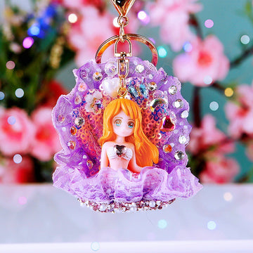 Pearl and Crystal Mermaid Doll Keychains in Six Colors plus Assorted Option