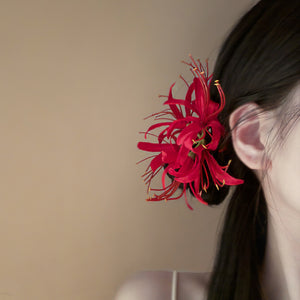 Red and Pale Pink Spider Lily Flower Duckbill Hair Clips