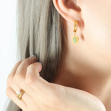 Gold Green Aventurine Oval Pendant Necklace Drop Earrings