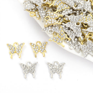Crystal-Accented Gold Silver Butterfly Alloy Charms in 2 Styles