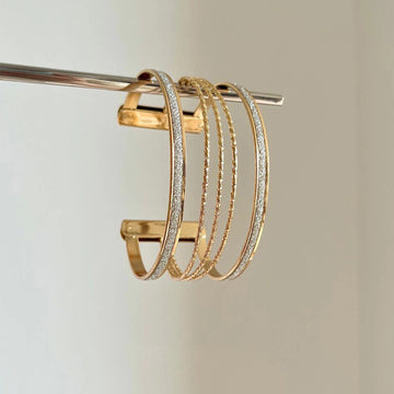 Gold Multi Band Open Cuff Bracelet Glitter Twist Wire Bars
