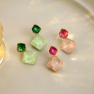 Two Tone Double Square Geometric Dangle Stud Earrings