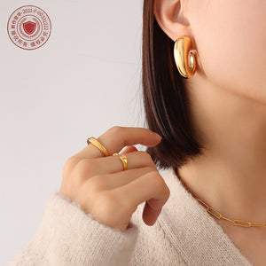 Chunky C-Shape Geometric Hoop Earrings Gold Steel Pair