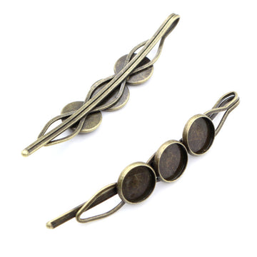 Leaf Shaped Triple Cabochon Hair Clip Base in Antique Bronze