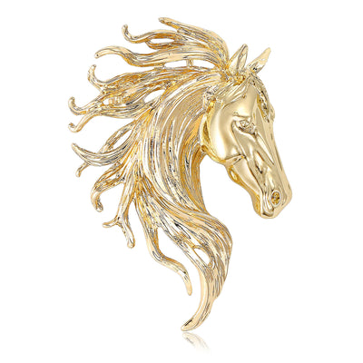Sculpted Horse Head Brooch in Three Metal Tones front group view
