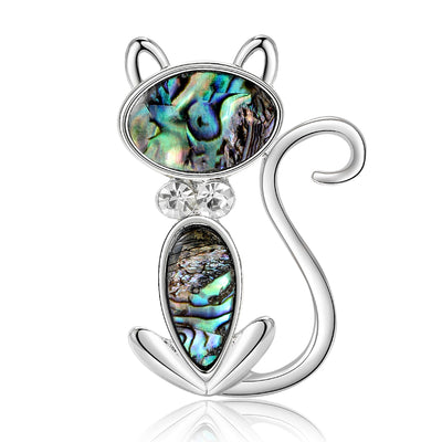 iridescent shell cat brooch shown in the main product arrangement
