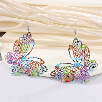 Colorful Printed Openwork Butterfly Large Hook Earrings