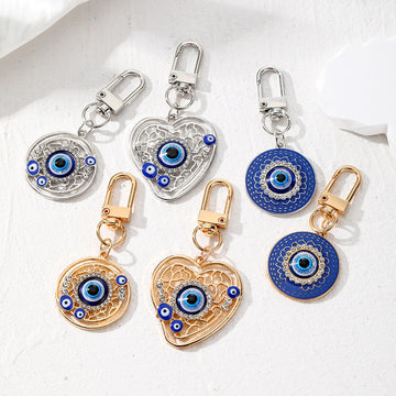 Gold and Silver Tone Heart Evil Eye Clip Keychains