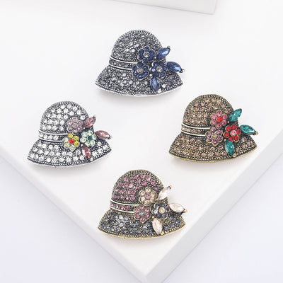 Crystal Cloche Hat brooch front view on a white background